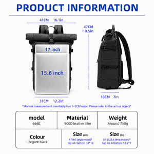 Mochila Roll Top EURCOOL OEM para Homens, Impermeável, Expansível, para Laptop, Antifurto, USB, Nylon, Design Casual - Product Image 4