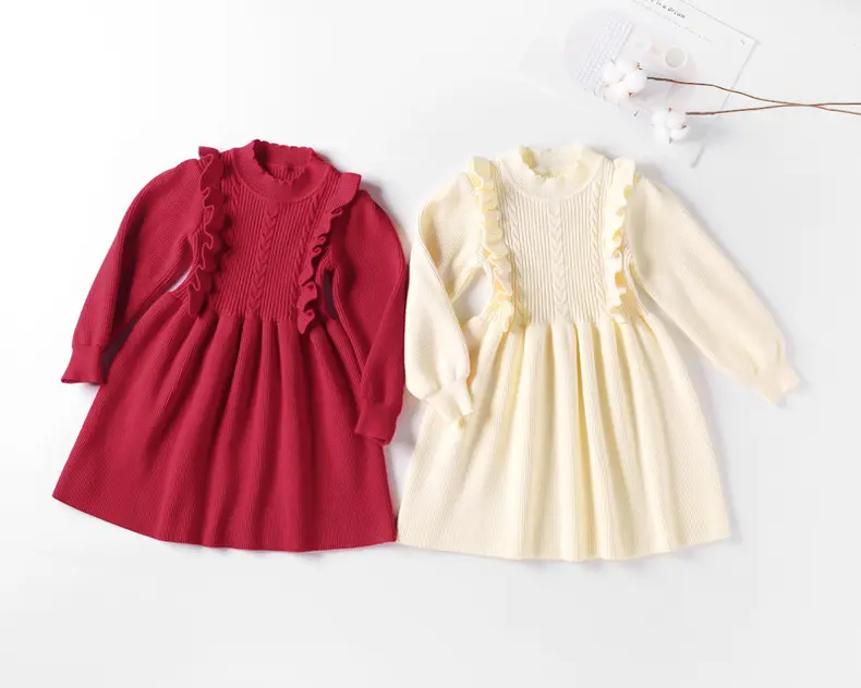 Wholesale High Quality Kids Long Sleeve Knit Dress Toddler Baby Girls Sweater Dresses for Christmas