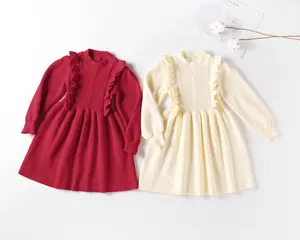Grosir Gaun Rajut Lengan Panjang Anak-anak Berkualitas Tinggi Gaun Sweater Balita Bayi Perempuan untuk Natal