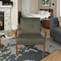 Fauteuil de détente moderne en tissu capitonné avec dossier haut et repose-pieds, pieds en bois, pour chambre, salle à manger, salon, maison
