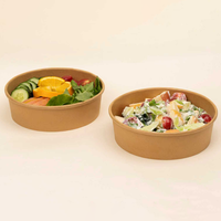 Bols en papier kraft imprimés sur mesure, écologiques, jetables, à paroi simple, pour salades, emballage alimentaire