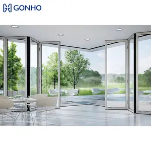 Soundproof Airtightness Heavy Duty Double Glazed Bi Folding Glass Door Aluminum Windows And Foldable Doors