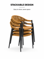 Ensemble de salle à manger d'extérieur moderne et léger, table sur pieds blanche, chaises en tissu imprimé couleur, empilables, pour jardin, patio, balcon