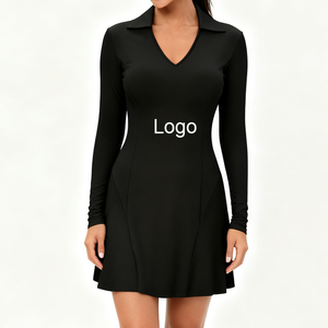 <span class=keywords><strong>Robe</strong></span> polo active de golf de <span class=keywords><strong>tennis</strong></span> à col en V pour femmes avec short intégré à manches longues et poches Vêtements de sport extensibles - Product Image 1