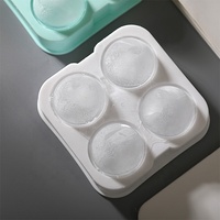 Moule à glaçons sphériques 4 cavités avec trou de remplissage, démoulage facile, empilable, en silicone sans BPA, réutilisable pour whisky, bourbon, cocktails