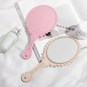 Espejo clásico Vintage con mango de un solo lado, encaje de plástico, forma ovalada, regalo de princesa, espejo de maquillaje, espejos de salón de belleza
