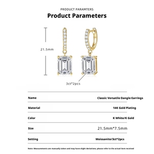 Pendientes de Aro con Diamantes Moissanite Corte Esmeralda VVS D GRA de 6 Quilates, Elegantes, Chapados en Oro de 14K, Joyería Moderna para Uso Diario para Mujer - Product Image 6