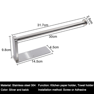 <span class=keywords><strong>Portarotolo</strong></span> <span class=keywords><strong>da</strong></span> <span class=keywords><strong>Cucina</strong></span> Autoadesivo in Acciaio Inox 304 Nero Argento Sotto Pensile - Product Image 2