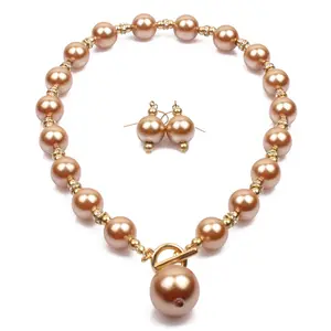 Einfache mode perle halskette ohrringe set OT schnalle perle ohrringe halskette kurzen schlüsselbein kette