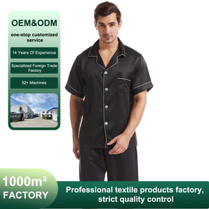 <strong>Dressing</strong> <strong>Gown</strong> <strong>Men</strong> Imitated <strong>Silk</strong> Pajama Set Two Pieces with Short Sleeve Luxury and Comfortable Button-down Pajamas Homewear - Product Image 2