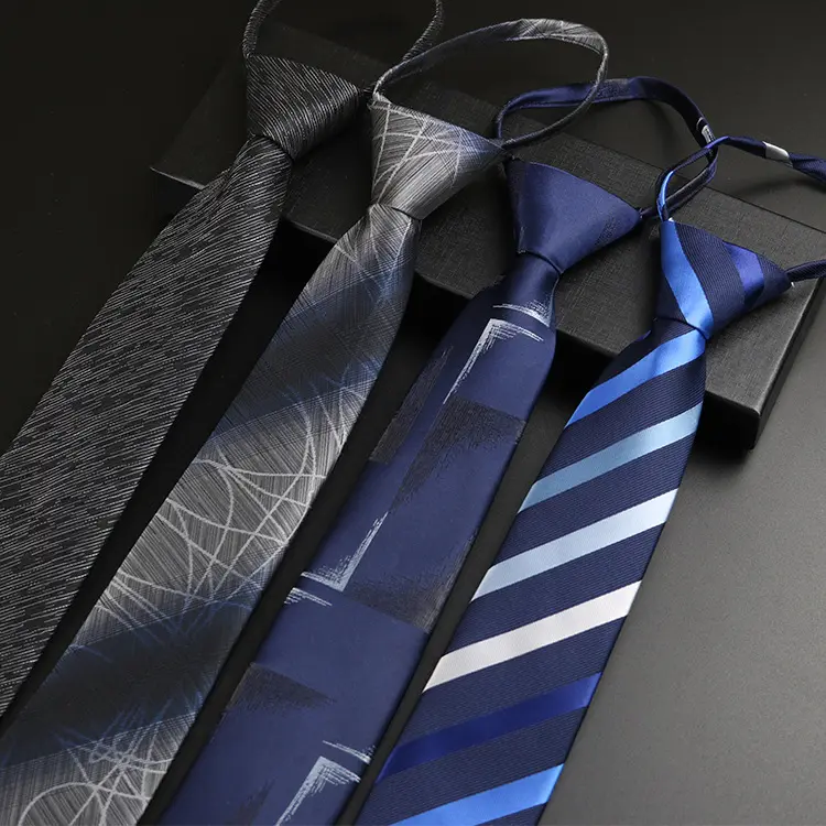 Factory direct 7cm stock tie uomo zipper tie uomo zip cravatte poliestere zipper neck tie