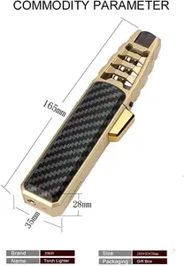 Butane Torch Lighter Gold Lacquer Zinc Alloy Body With Black Carbon Fiber Jobon Jet Lighter Windproof