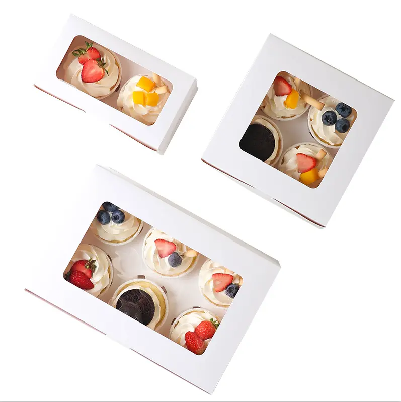 Caja de papel para cupcakes, nuevo diseño, 2 tazas, 4 tazas