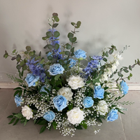 Décoration moderne bleue pour allée de mariage, rangée de fleurs au sol, arrangement floral pour chemin, fleurs blanches en soie PE de 50 cm, mousse de haute qualité