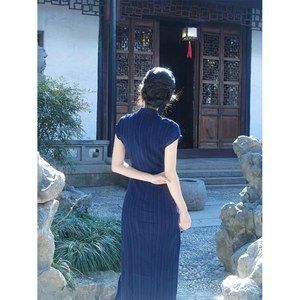 Nuevo Vestido Estilo Chino <span class=keywords><strong>Azul</strong></span> Marino Mejorado, <span class=keywords><strong>Qipao</strong></span> para Mujer, Verano, Retro, Estilo Repúblico, Juvenil, Estilo Jiangnan - Product Image 5
