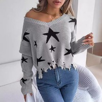 Best-seller Pull femme élégant col en V motif étoile Ladies Top Tassels Fashion Quick Dry Cashmere Sweater