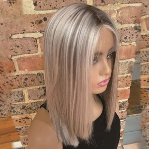 Perruques Bob Blond Platine Cheveux Raides avec Racines Foncées Balayage Court Brunette Cheveux Humains Vierges de Haute Qualité Perruque Lace avec Baby Hair - Product Image 4