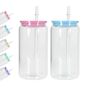 Verre en forme de canette de 16 oz, dégradé de couleurs, givré, pour sublimation, rose, pour eau et bière, avec nouveaux couvercles et pailles – Vente en gros - Product Image 3