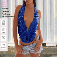 Loveda vente en gros femmes été couleur unie Sexy col en v profond dos nu paillettes Camisole gilet