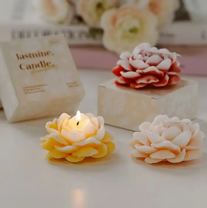 Pemasok parfum desainer mewah Lotus Peony aromatik penjualan terbaik bentuk bunga pernikahan lilin beraroma