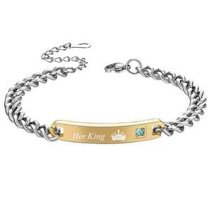 สร้อยข้อมือสแตนเลสสตีล18K สีทอง18K สำหรับเป็นราชินีของเธอของขวัญสำหรับคู่รัก - Product Image 2