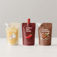 Pochette de sauce stand up 500ml sans Bpa Emballage transparent avec bec verseur 16 Oz pour pâte à ail