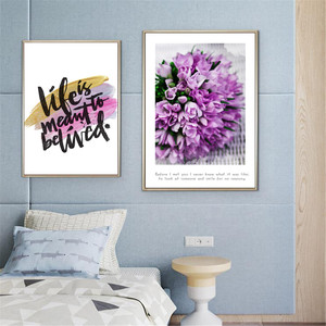 Affiche en toile de fleurs violettes et d'église, tentures murales, décor d'art à la maison, peinture à l'huile sur toile, affiches imprimées, image d'art - Product Image 1