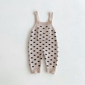 Ensemble tricoté pour bébé 100% coton OEKO <span class=keywords><strong>TEX</strong></span>, pull à manches longues à pois et salopette tricotée, tenue pour nourrisson, ensemble de vêtements pour tout-petit, style coréen - Product Image 5