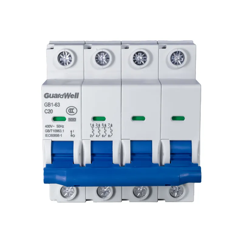 GuardWell ยี่ห้อ OEM GB1-63-4P MCB 400V คุณภาพสูง AC Breaker มินิเบรกเกอร์ 4 เสา