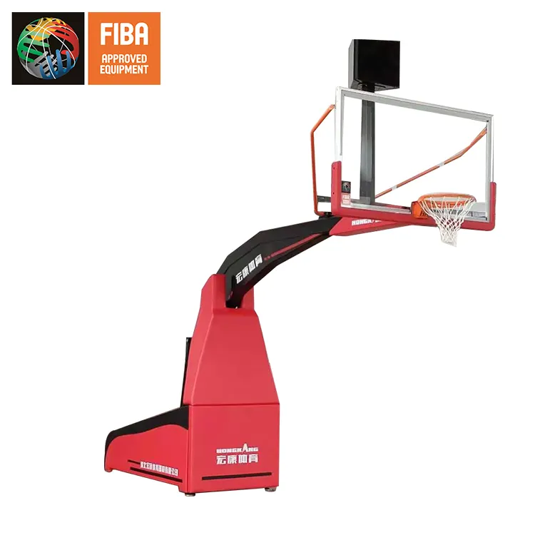 Dudukan basket portabel lipat hidrolik Manual diakui FIBA untuk kompetisi