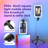 Tripod Selfie Stick Lipat Portable dari Baja Anti Karat untuk Rekam Video Ponsel, Vlogging, Live Streaming, dengan Lampu LED 3 Suhu Warna