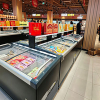 Congélateur coffre commercial à refroidissement direct, avec dessus coulissant en verre, en alliage d'aluminium, pour supermarché, type îlot, avec vitrine combinée