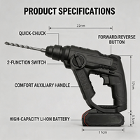 Marteau perforateur rotatif sans fil léger 600W 2600 tr/min 2850 coups par minute SDS Plus pour le perçage du béton, de l'acier et du bois