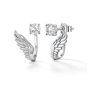 Boucles d'oreilles à clous en moissanite en forme d'ailes d'ange, en argent sterling 925, rondes et brillantes, hypoallergéniques, bijoux pour femmes, à porter en soirée - Product Image 4