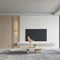 Meuble TV minimaliste sans poignées en marbre gris, pour salle de divertissement, en bouleau blanc beige
