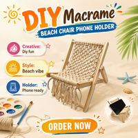 Kit de fabrication de porte-téléphone en macramé VOSAN pour enfants, chaise de plage beige, jouet éducatif de tricot manuel pour les enfants de 7 ans et plus
