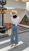 Pantalon en jean bleu clair taille haute pour femme grande taille, coupe évasée, séchage rapide et respirant
