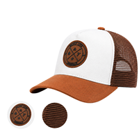 Casquette de baseball unisexe réglable en daim QOMA personnalisée, 6 panneaux, dos en maille, patch en cuir, visière incurvée vintage, broderie
