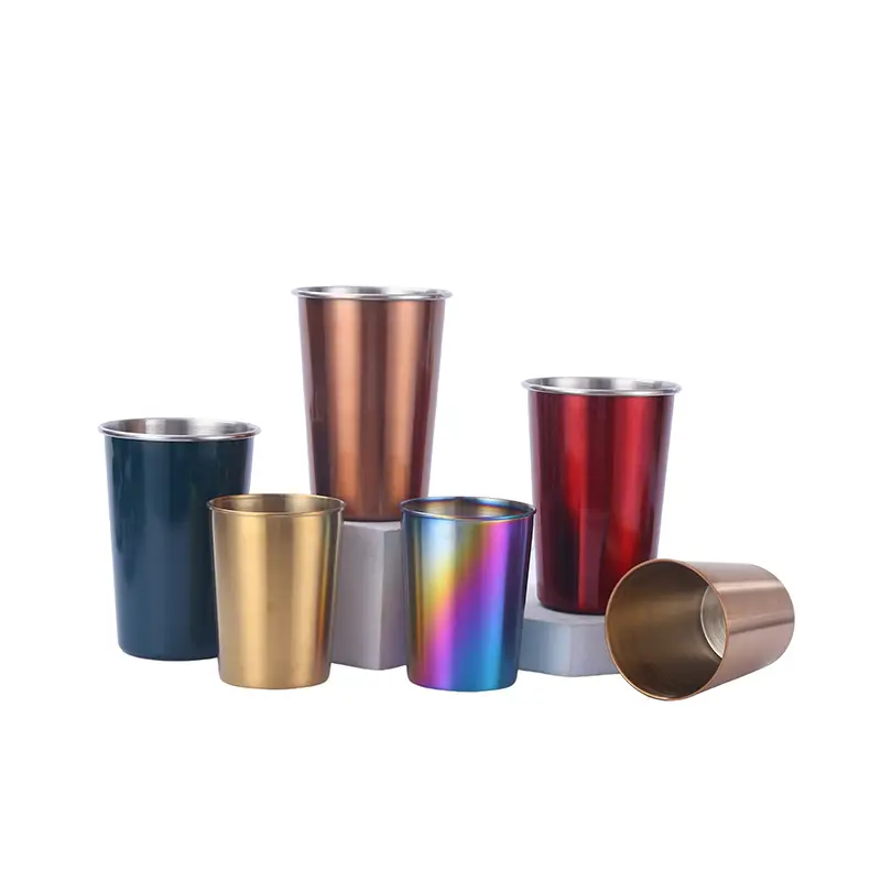 8oz 12oz 16oz Bpa bebas tidak dapat pecah Logo kustom baja tahan karat cangkir Pint bir Tumbler cangkir Aluminium stadion Pong dengan sedotan