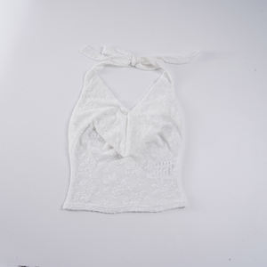 Top de Mujer Blanco con Cuello Halter de Encaje, Espalda Descubierta, Ajustado, Elástico, Sexy, con Estampado Floral Jacquard, para Club de Verano - Product Image 6