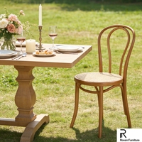 Nouvelle Chaise de Salle à Manger Élégante en Bois, avec Dossier Courbé à Double Cerceau et Assise en Rotin Tressé, Chaise en Bois Massif pour Café, Mariage, Événement, Location
