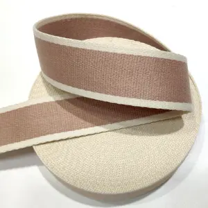 stock soft webbing strap cotton twill tape beige/pink 1.5''