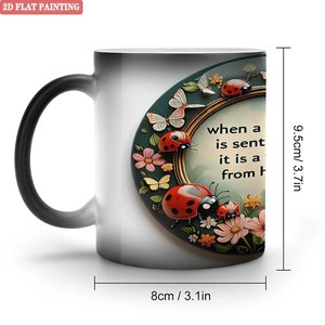 Frosted Black 11oz <b>Ceramic</b> Mug Heat Activated <b>Cup</b> With Ladybug Design And Inspirational Quote - Product Image 1