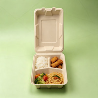 Boîte à clapet en bagasse à 3 compartiments, sans PFAS, compostable, en pulpe de canne à sucre, conteneur alimentaire jetable pour restaurant