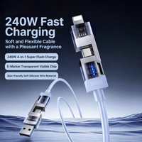 Câble de charge rapide 240W PD 4-en-1 Type-C avec gaine en PVC tressée, compatible CarPlay et CarLife pour appareils mobiles