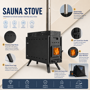 Estufa Moderna <span class=keywords><strong>de</strong></span> Acero Inoxidable para Sauna <span class=keywords><strong>de</strong></span> Leña con Vapor Seco, Chimenea Larga, Capacidad para 2 <span class=keywords><strong>Personas</strong></span>, Sin Necesidad <span class=keywords><strong>de</strong></span> Electricidad - Product Image 2
