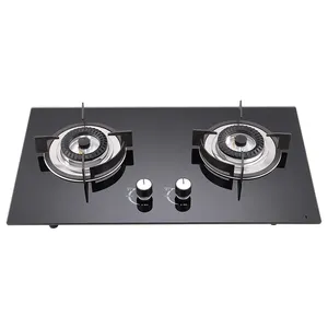 China Commercial Kitchen Table Knob Glass Top Cooking Used Cooktop Lpg Butane 2 Burner Gas Stove
