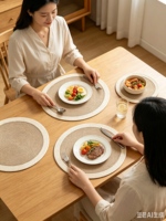 Ensemble de 4 sets de table ronds en coton tressé faits à la main, motif végétal, écologiques, beige et blanc bicolore, pour table à manger, décoration de cuisine