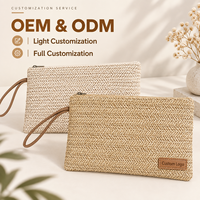Pochette cosmétique en raphia tressé style ferme avec logo personnalisé, sac de maquillage portable écologique pour femmes, dames, filles, pochette de plage estivale