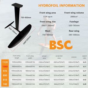 BSC1060 Carbone Avant Aile Hydroptère Conseil Aile Feuille Surf Feuille Basse Vitesse Stable Feuille Facile Tournant Lisse Pompage Contrôle Ride - Product Image 3